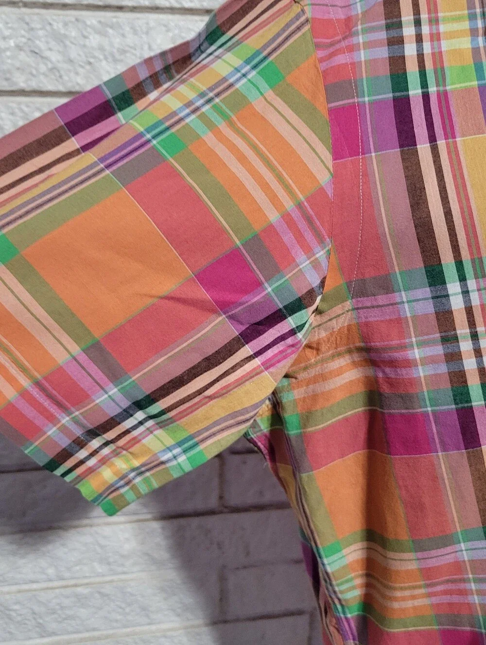 Polo Ralph Lauren XL/TG Mens check shirt cotton orange green purple, Lime Pony